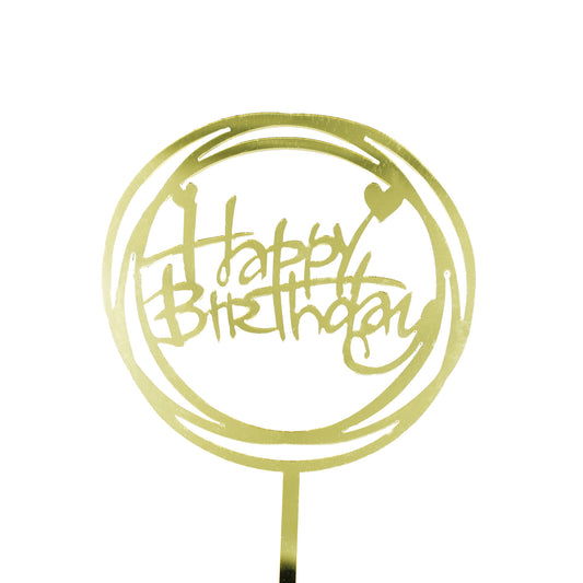 Happy Birthday Circle Cursive Cake Topper