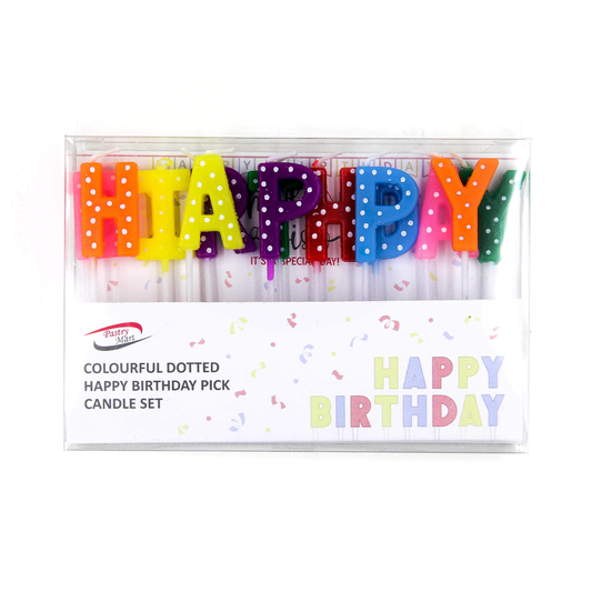 Happy Birthday Colourful Dotted Candle Set (Individual Picks)