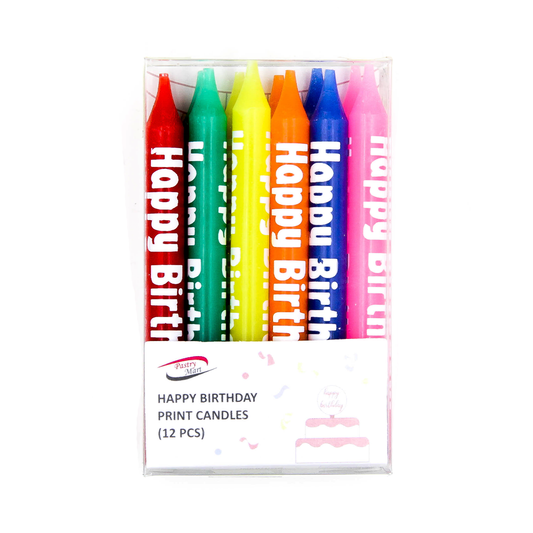 Happy Birthday Print Candles 12pcs (Rainbow)