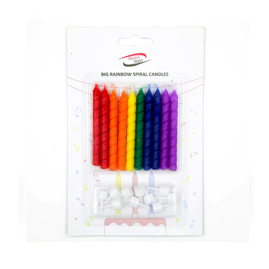 Rainbow Spiral Candles 10 pcs with Holder