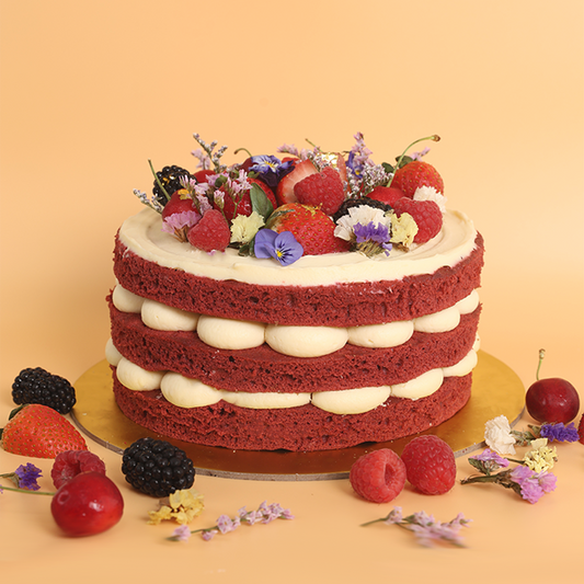 Rustic Red Velvet Fresh Berry Cake (7 Inch)