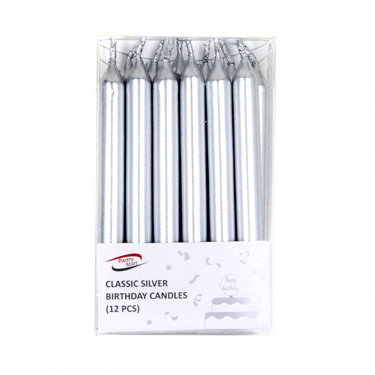 Classic Silver Birthday Candles 12pcs